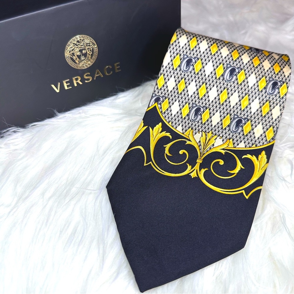 Gianni Versace Black and Yellow “GV” Tie